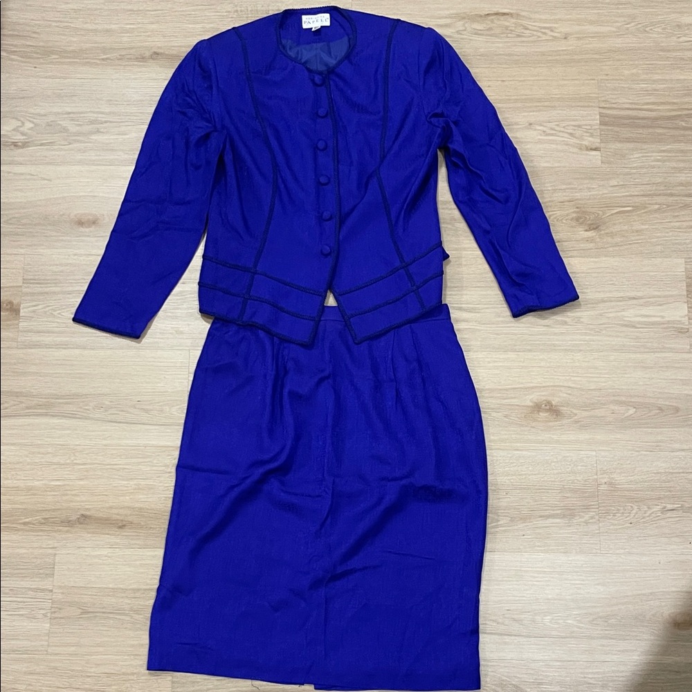 💙 Adrianna Papell 100% Silk Skirt & Button-Up Set – Royal Blue